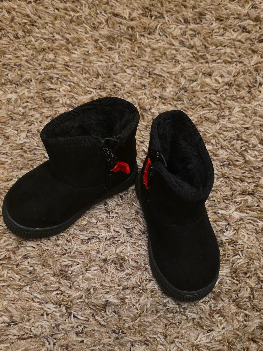 Cat & Jack Black Kids Faux Suede Boots with Red Pull Tab